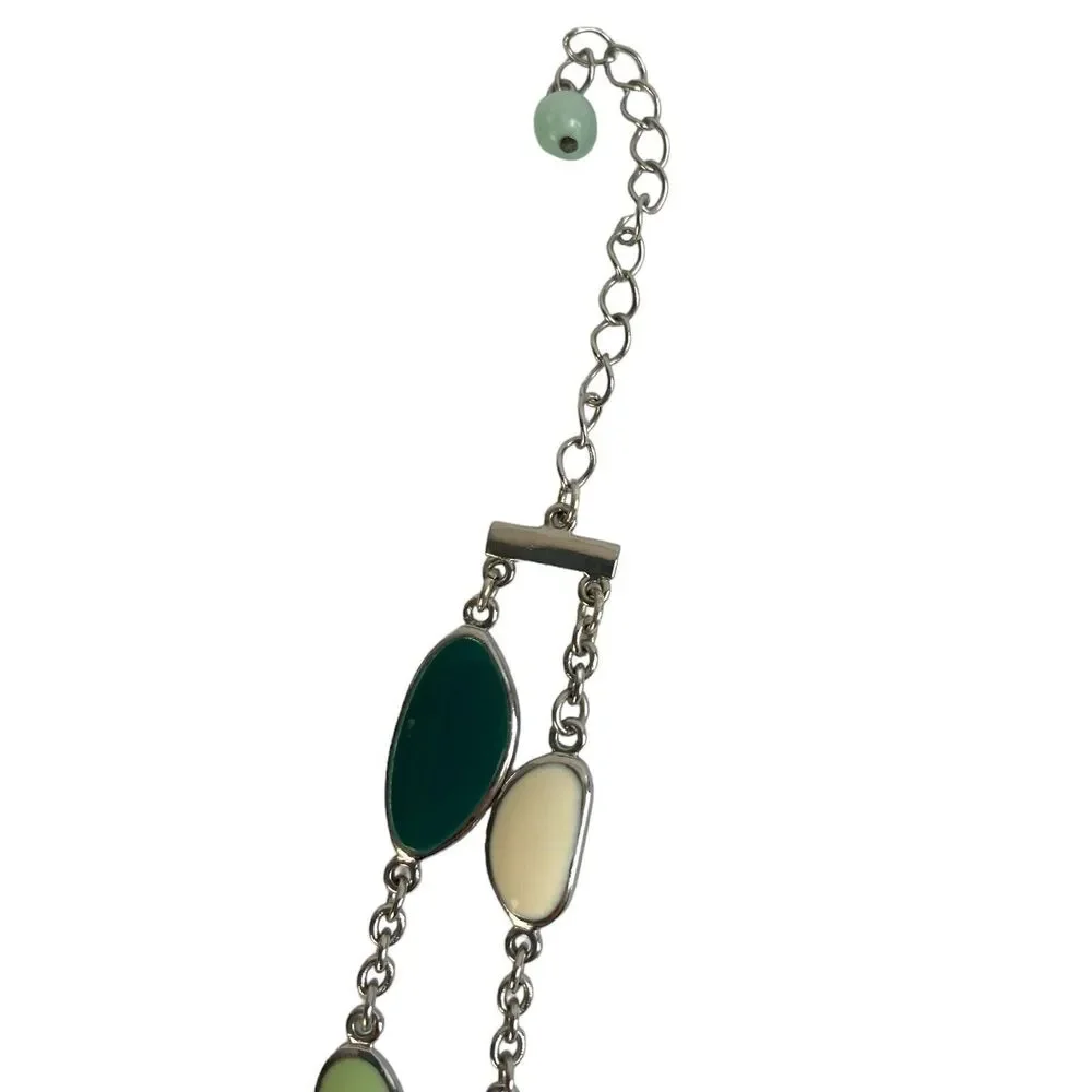 Silver Tone Double Strand Layered Jewelry  Necklace Multicolor‎ Pebbles A14Q